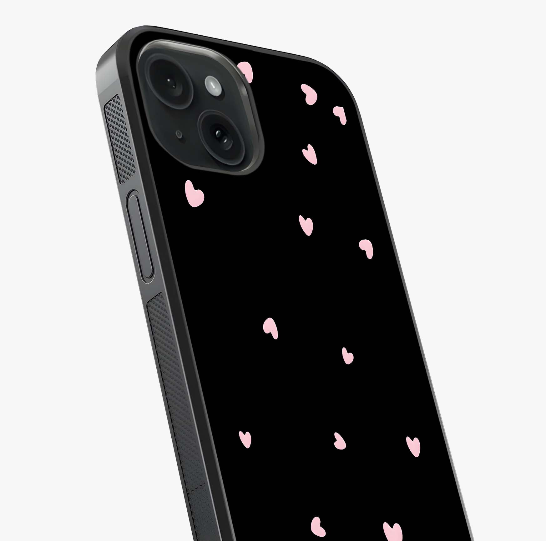 Pink Love Drops Glass Case captured at a warm angle highlighting gloss, texture and premium glass finish.