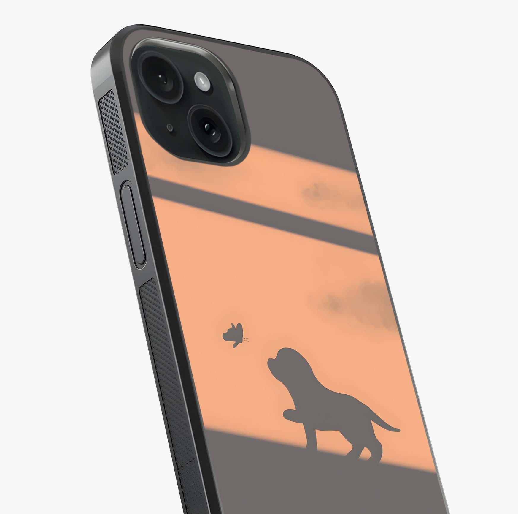 Puppy Shadow Art Glass Case captured at a warm angle highlighting gloss, texture and premium glass finish.