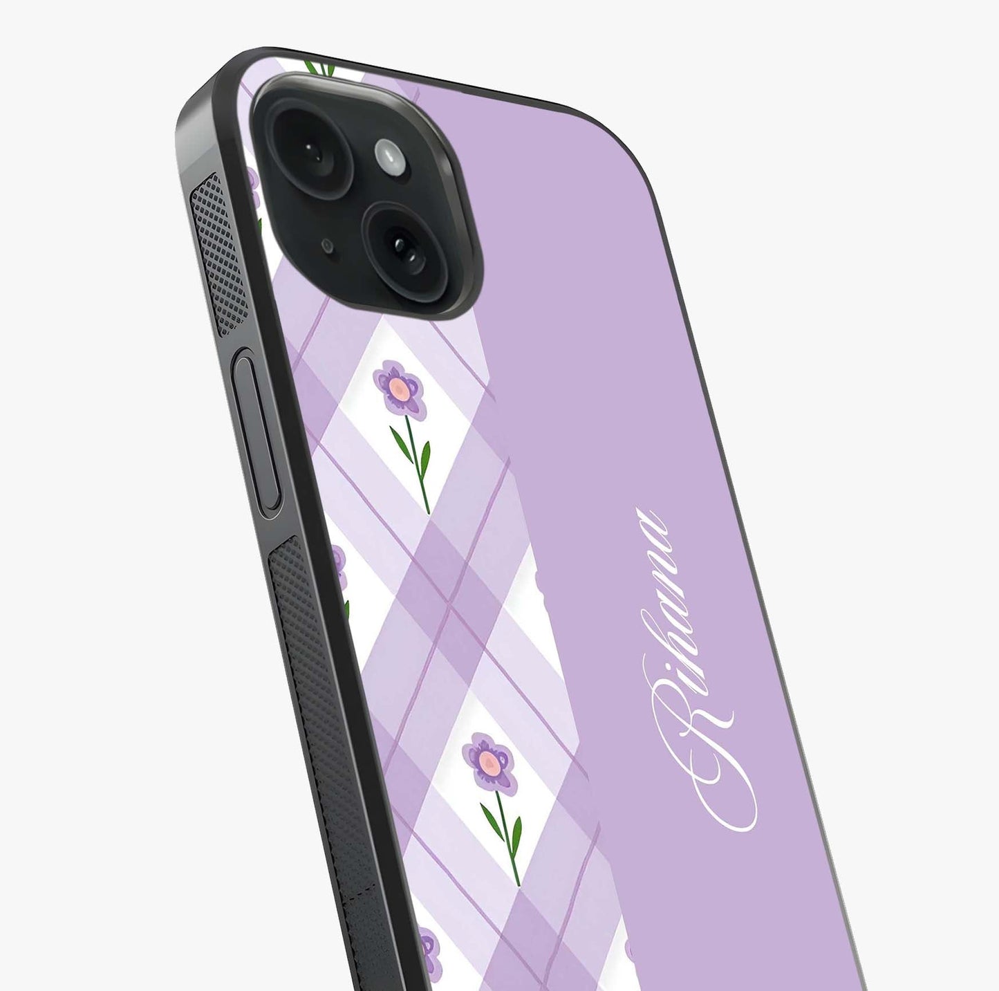 Purple Diamond Floral Glass Case captured at a warm angle highlighting gloss, texture and premium glass finish.