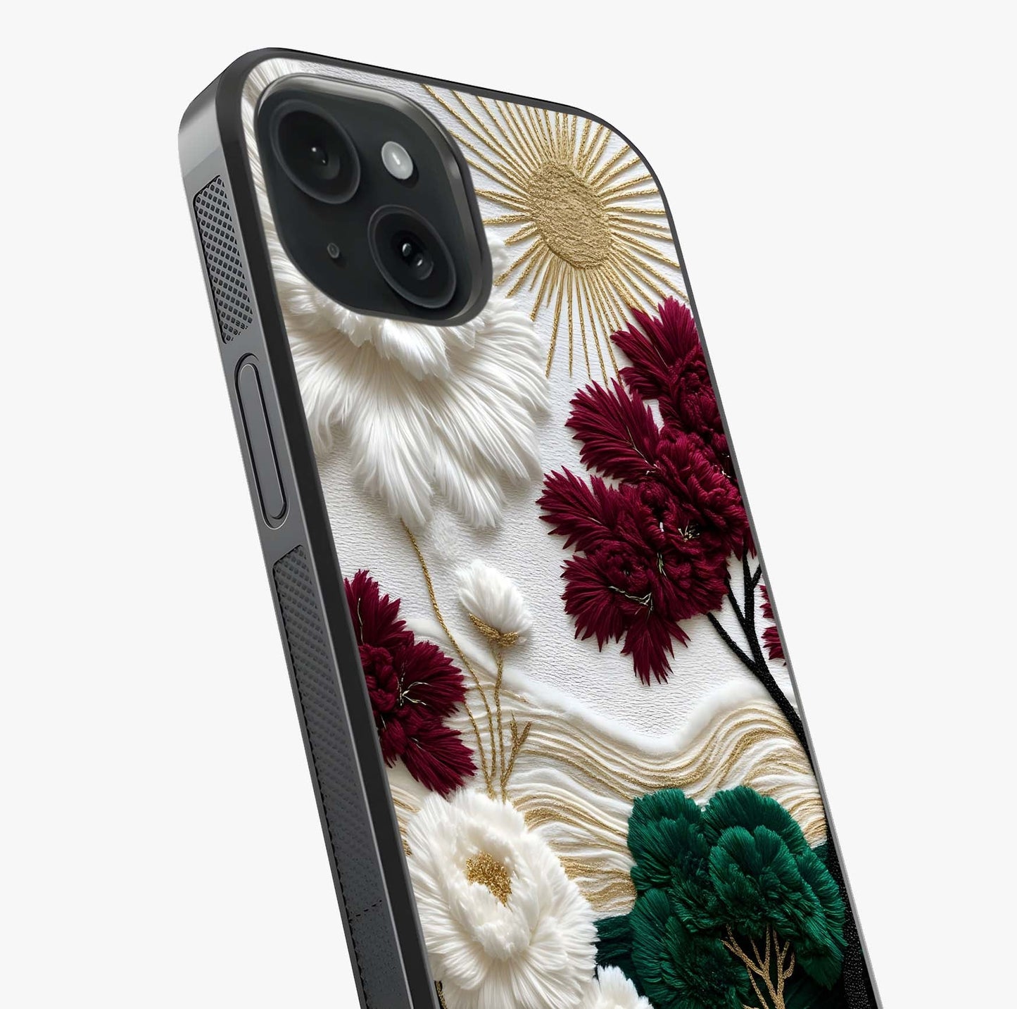 Radiant Bloom Elegance Glass Case captured at a warm angle highlighting gloss, texture and premium glass finish.