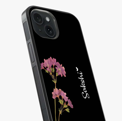 Riching Lavender Flower Custom Name Glass Case captured at a warm angle highlighting gloss, texture and premium glass finish.
