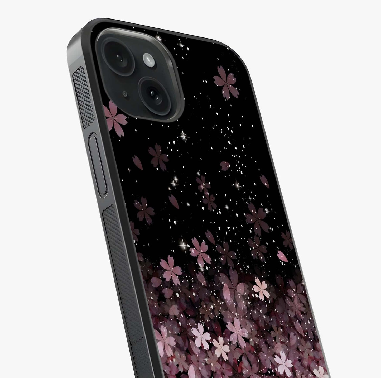 Small Starry Flowers Glass Case captured at a warm angle highlighting gloss, texture and premium glass finish.