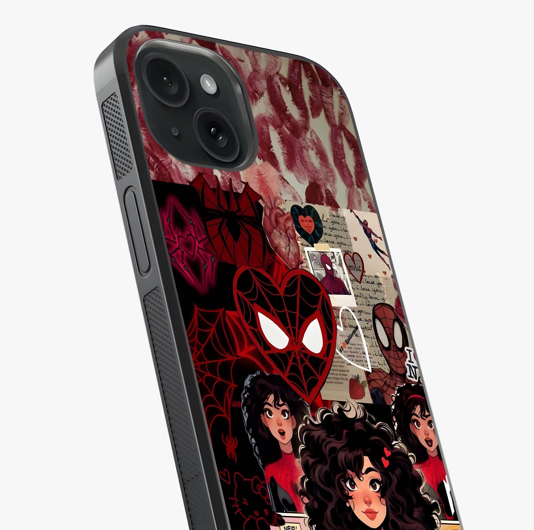 Spider Love Story Glass Case captured at a warm angle highlighting gloss, texture and premium glass finish.