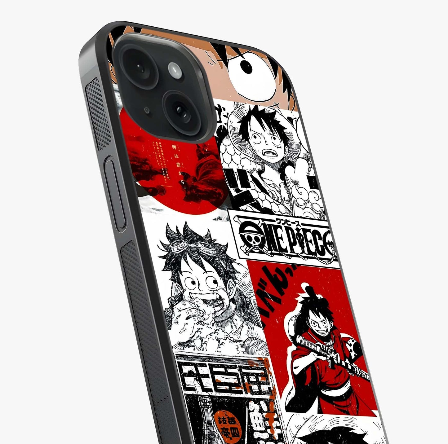 Strawhat Chaos Panels Glass Case captured at a warm angle highlighting gloss, texture and premium glass finish.