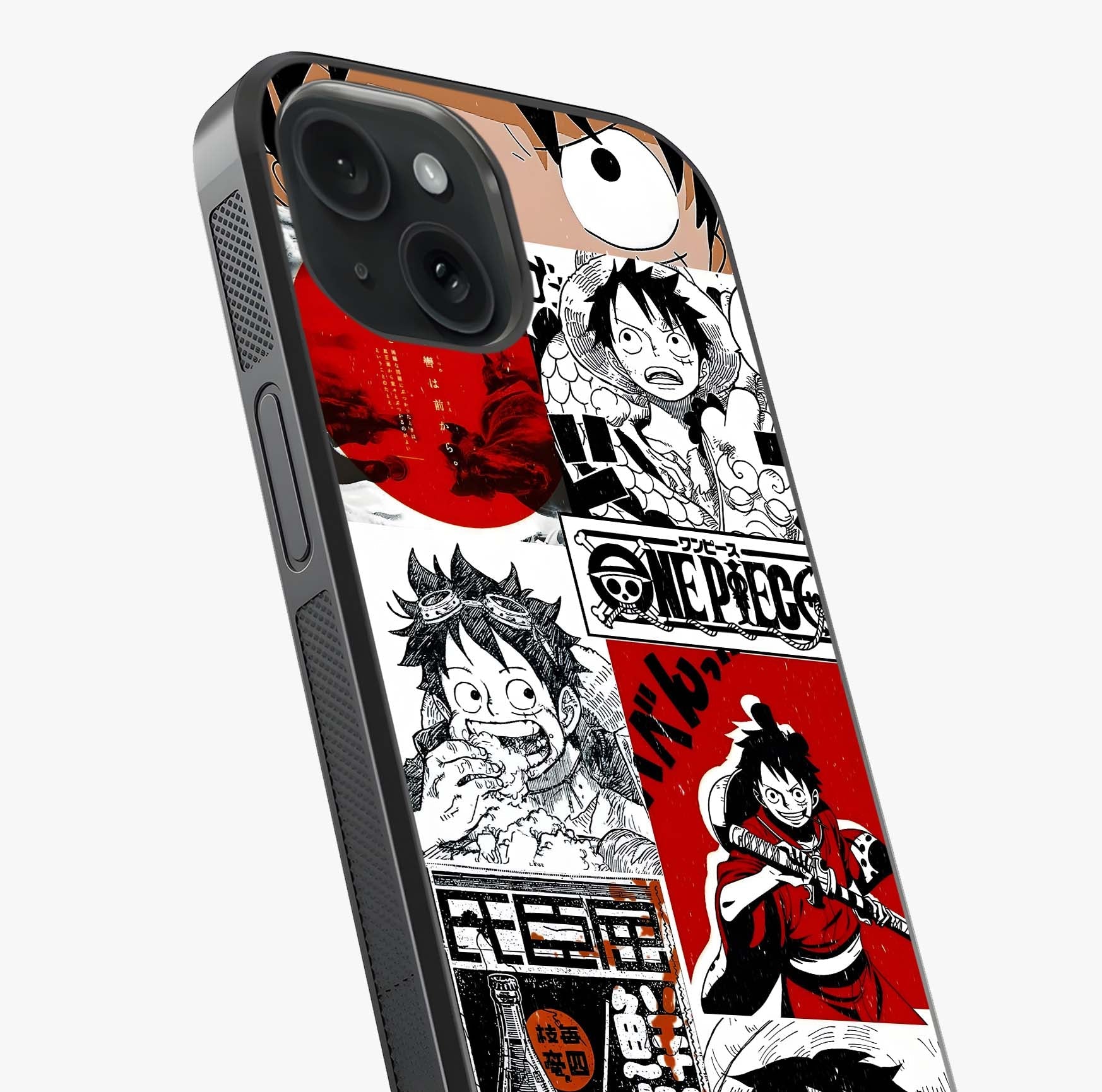 Strawhat Chaos Panels Glass Case captured at a warm angle highlighting gloss, texture and premium glass finish.
