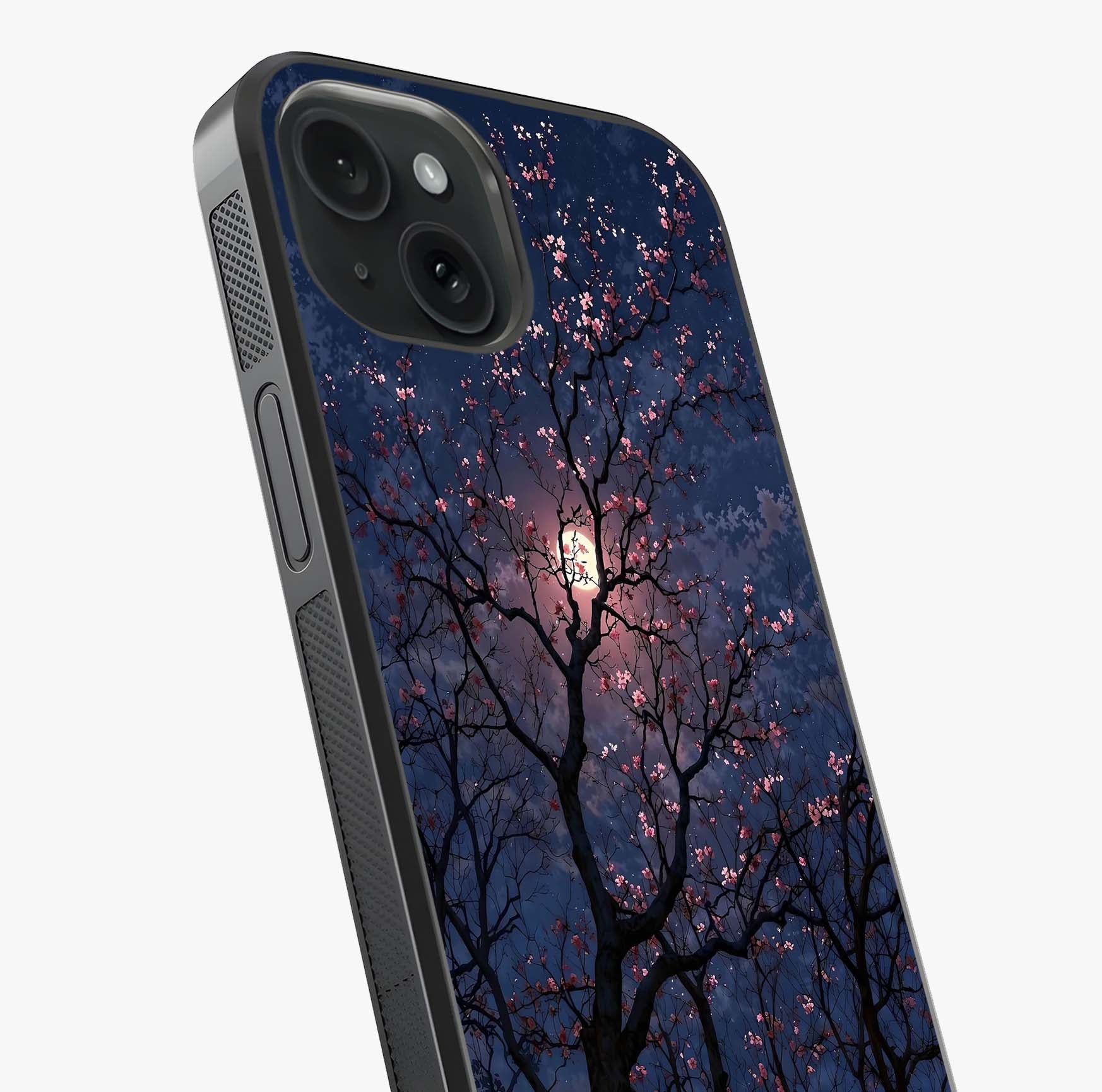 Twilight Sakura Serenade Glass Case captured at a warm angle highlighting gloss, texture and premium glass finish.