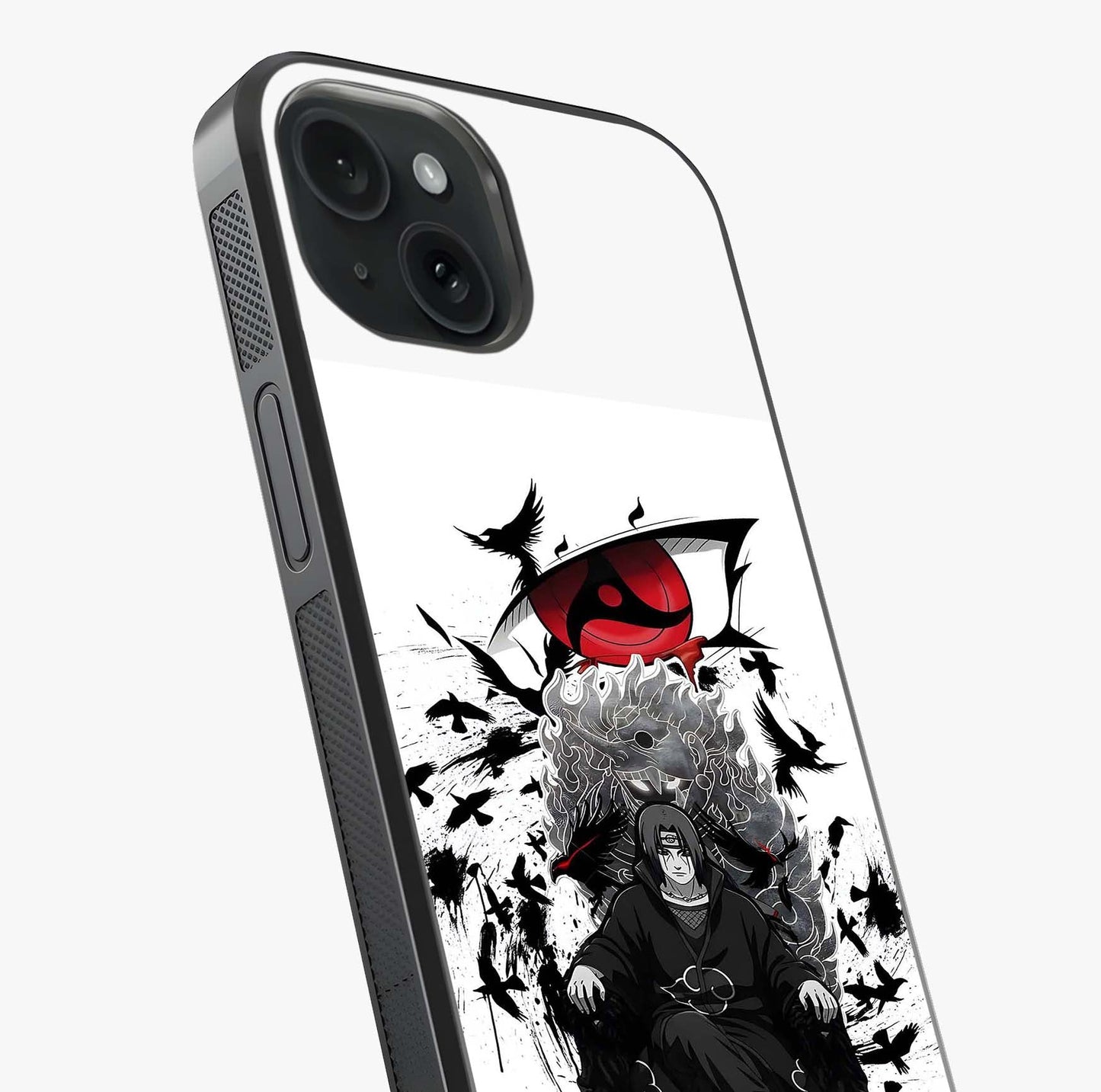 Uchiha Shadow Throne Glass Case captured at a warm angle highlighting gloss, texture and premium glass finish.