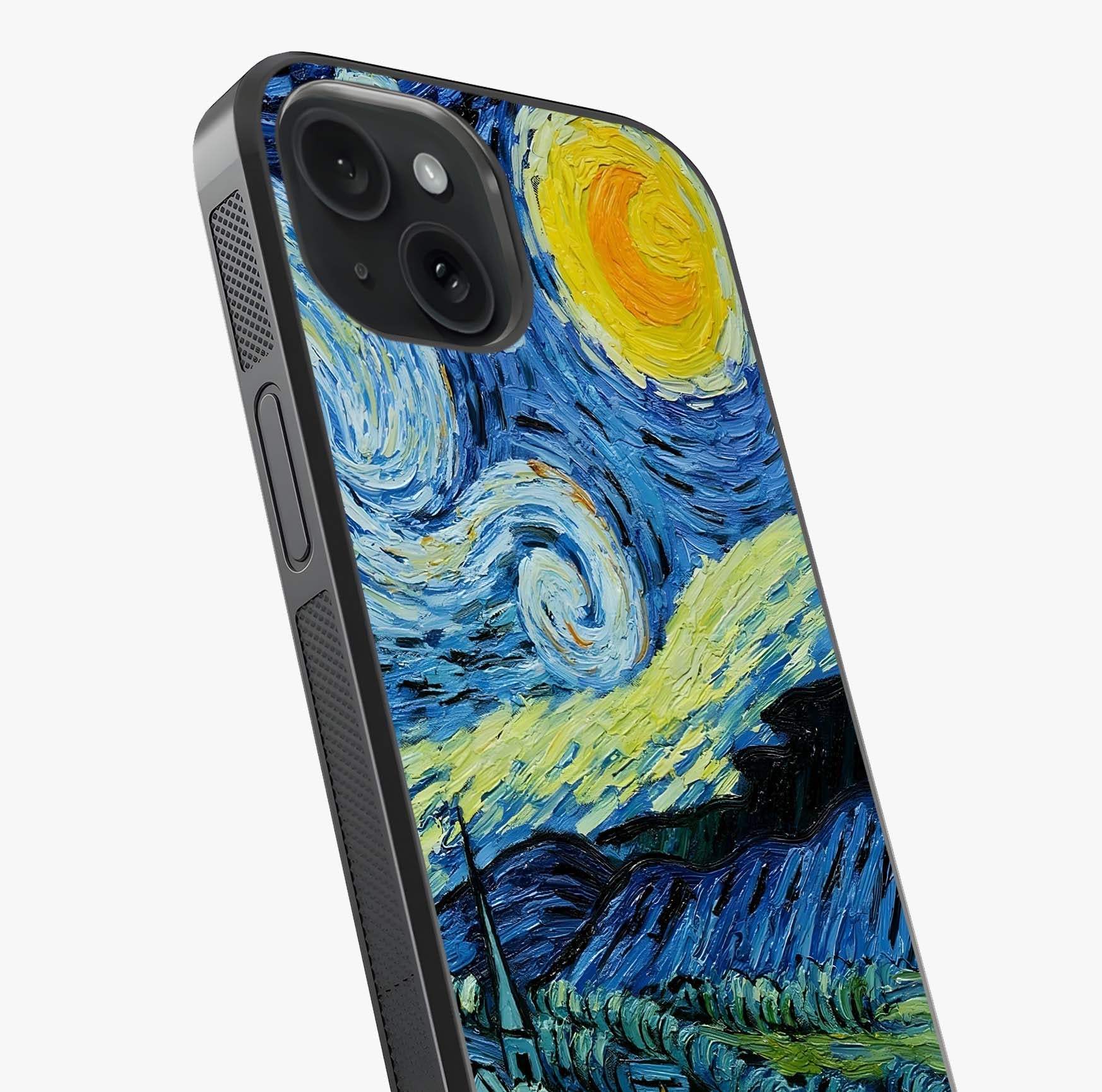 Van Gogh Art Glass Case captured at a warm angle highlighting gloss, texture and premium glass finish.
