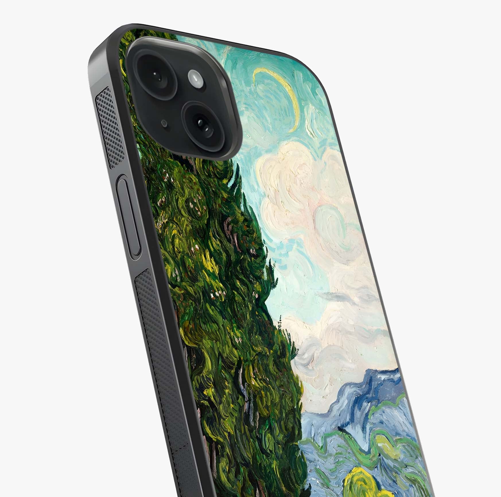Van Gogh Vintage Art Glass Case captured at a warm angle highlighting gloss, texture and premium glass finish.
