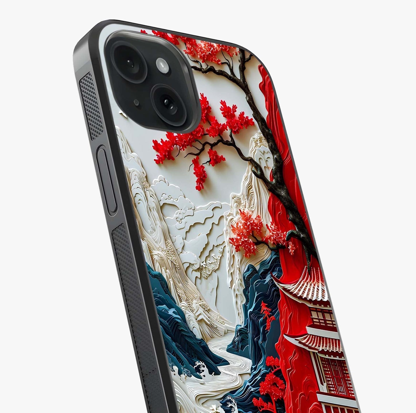 Whispers Of Sakura Waves Glass Case captured at a warm angle highlighting gloss, texture and premium glass finish.