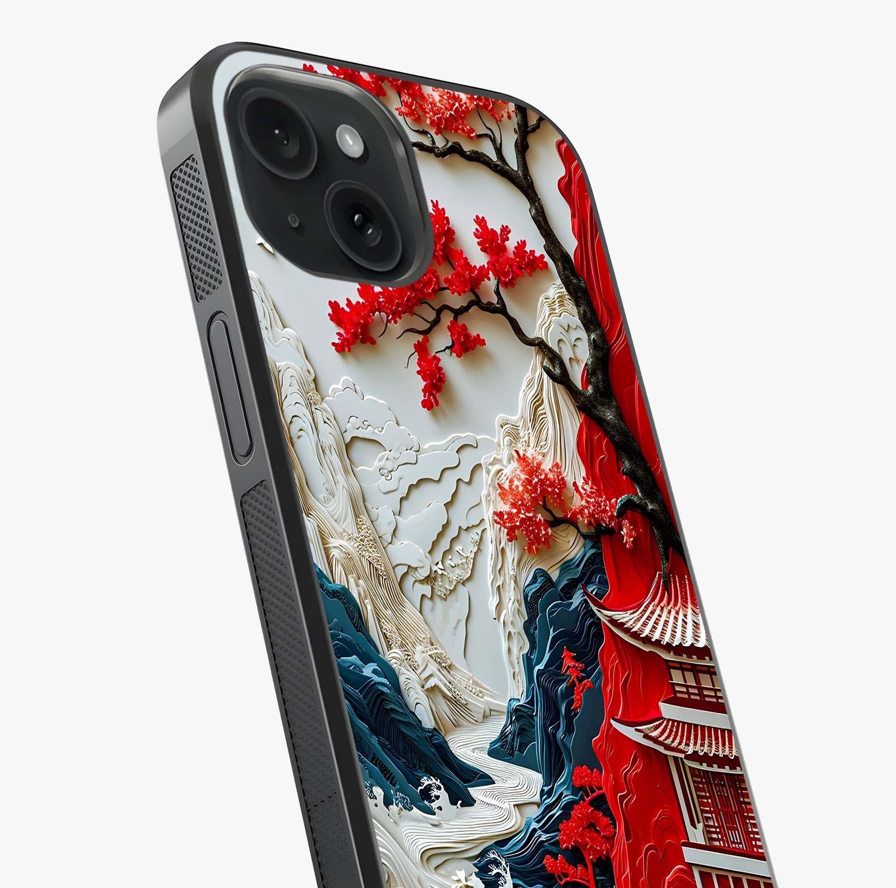 Whispers Of Sakura Waves Glass Case captured at a warm angle highlighting gloss, texture and premium glass finish.