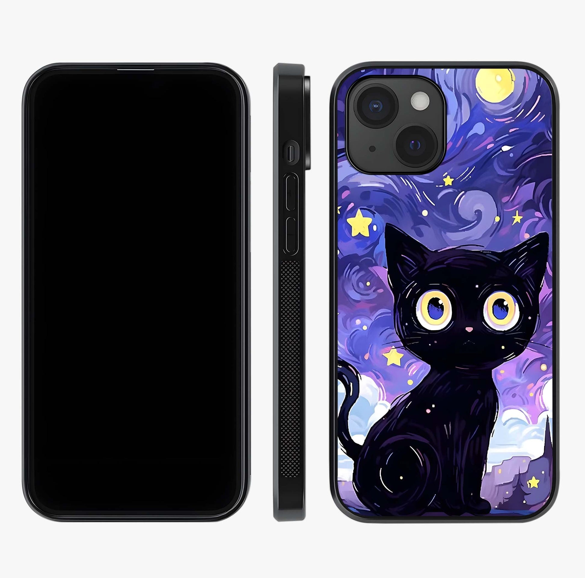 Abstract Cat Art Glass Case displayed upright for full design visibility and premium finish.