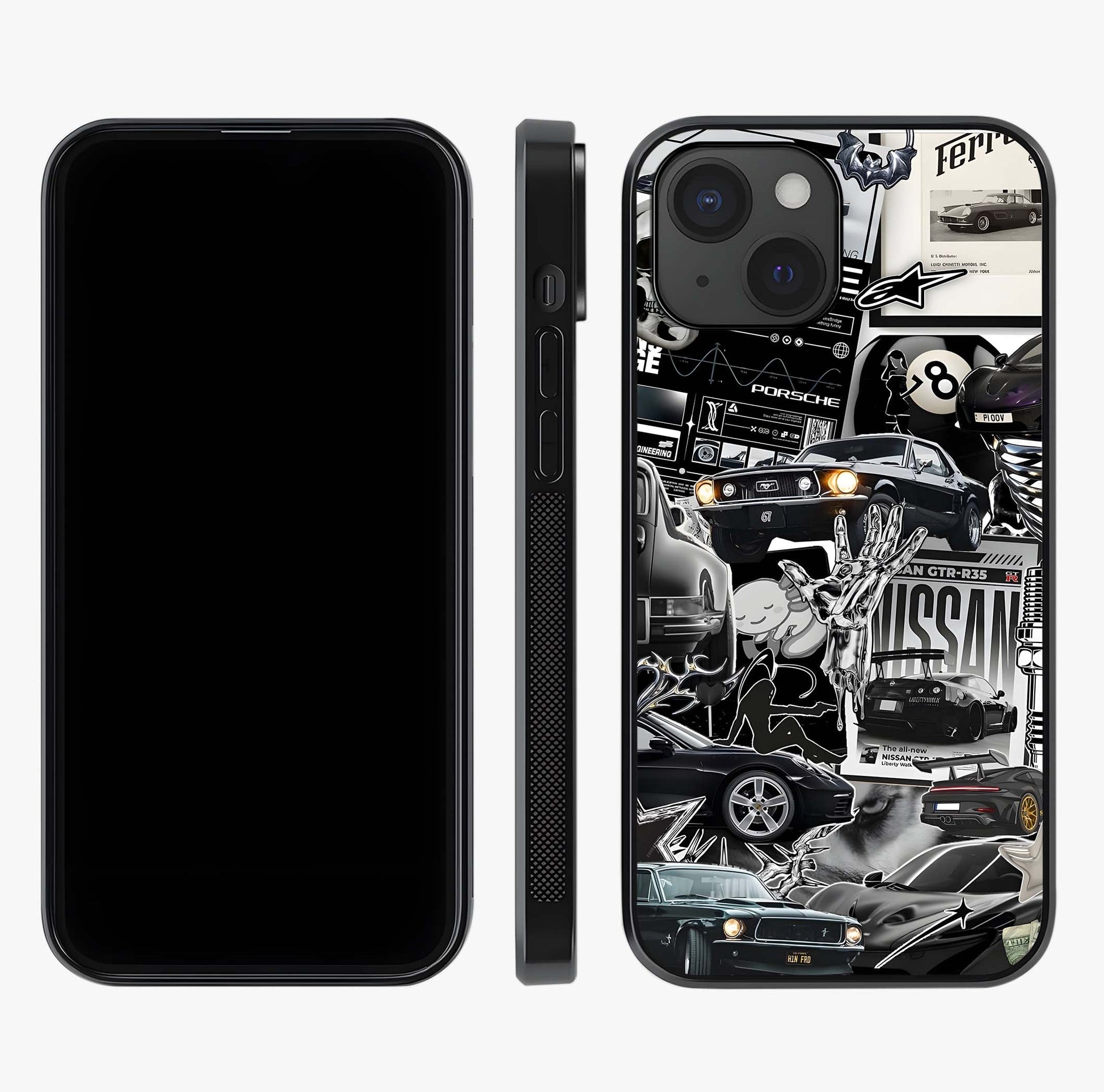 Aesthetic Dark Love Glass Case displayed upright for full design visibility and premium finish.