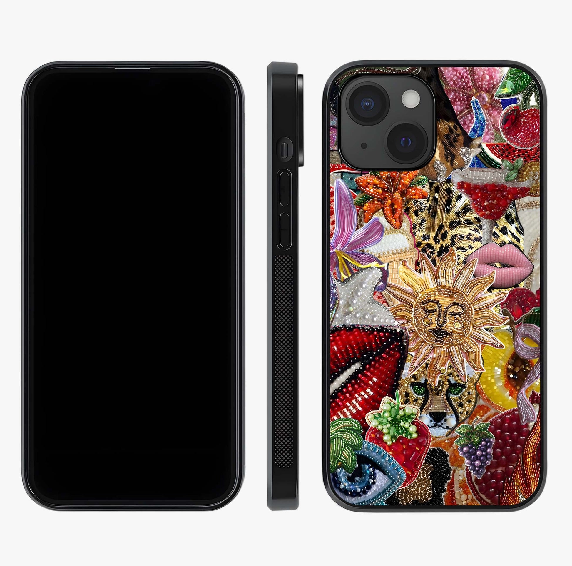 Beaded Fashion Jungle Glass Case displayed upright for full design visibility and premium finish.