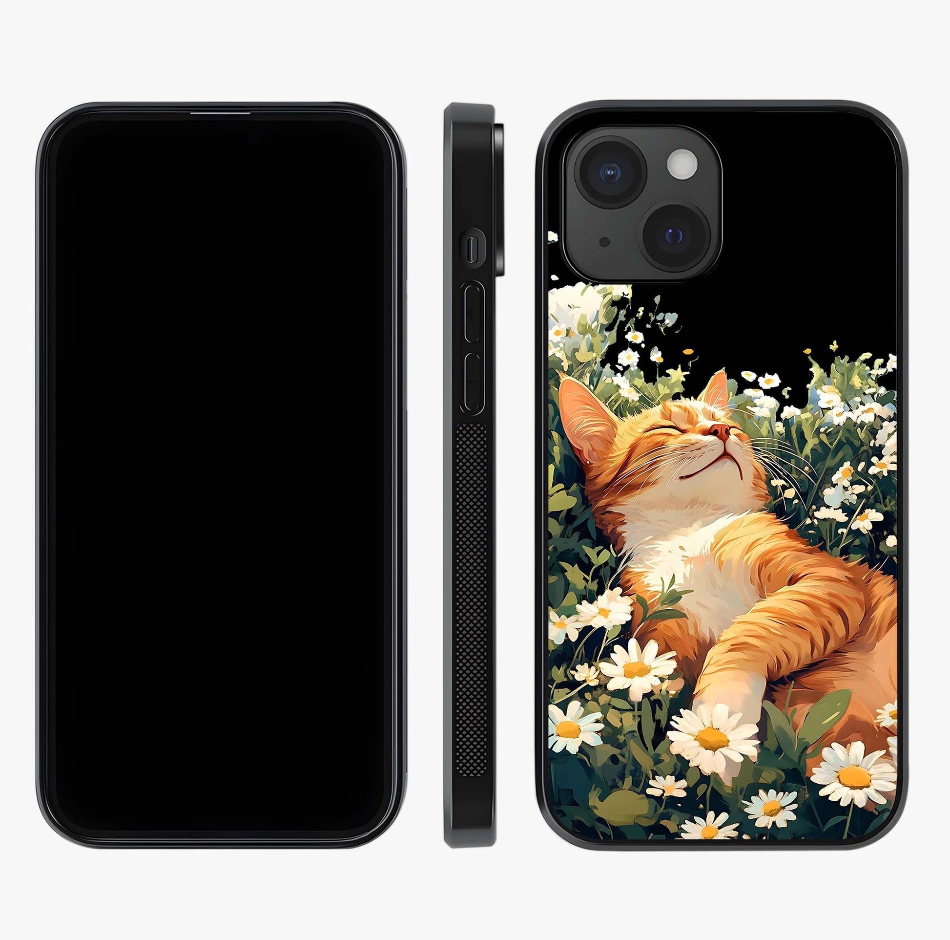 Blissful Bloom Cat Glass Case displayed upright for full design visibility and premium finish.