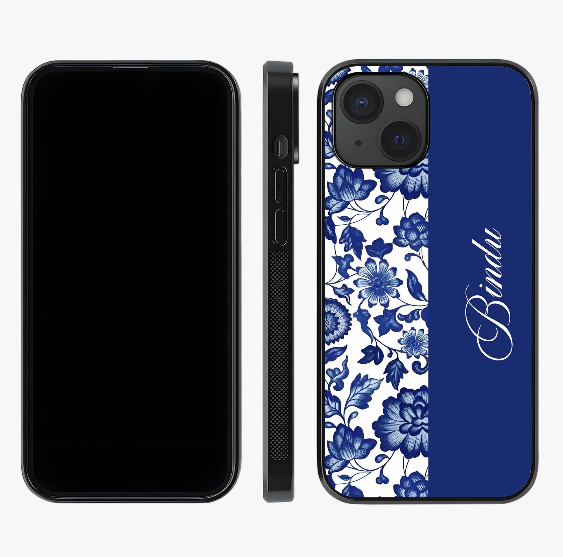 Blue Vintage Floral Pattern Glass Case displayed upright for full design visibility and premium finish.