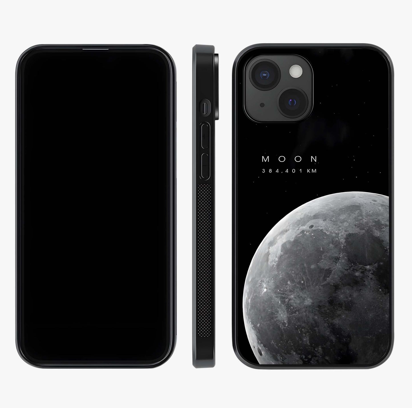 Cosmic Moon Glow Glass Case displayed upright for full design visibility and premium finish.