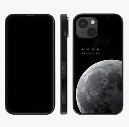 Cosmic Moon Glow Glass Case displayed upright for full design visibility and premium finish.
