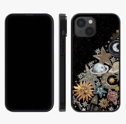 Cosmic Sparkle Dreams Glass Case displayed upright for full design visibility and premium finish.