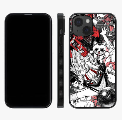 Crimson Chaos Panel Glass Case displayed upright for full design visibility and premium finish.
