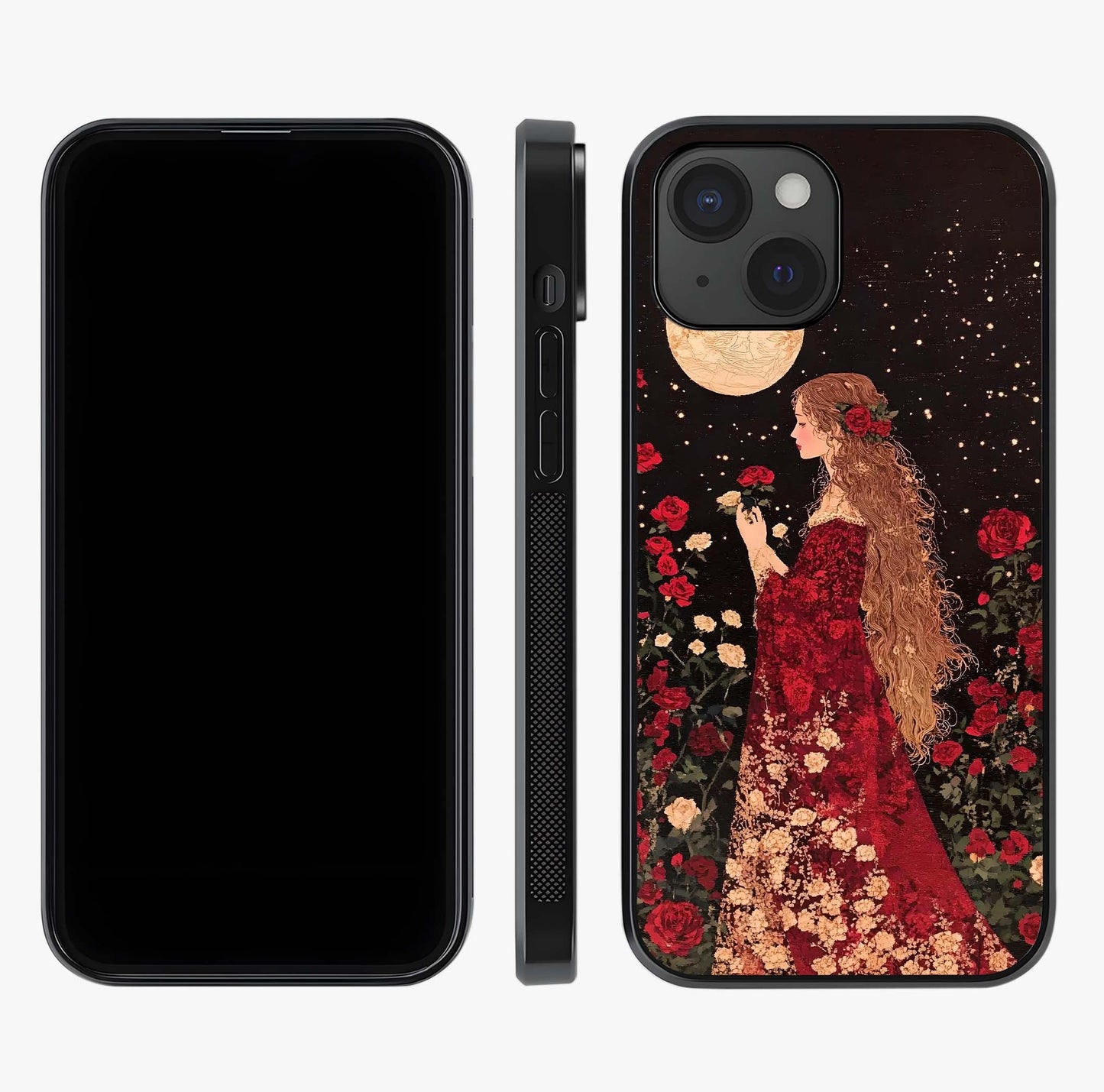 Crimson Dreams Glass Case displayed upright for full design visibility and premium finish.