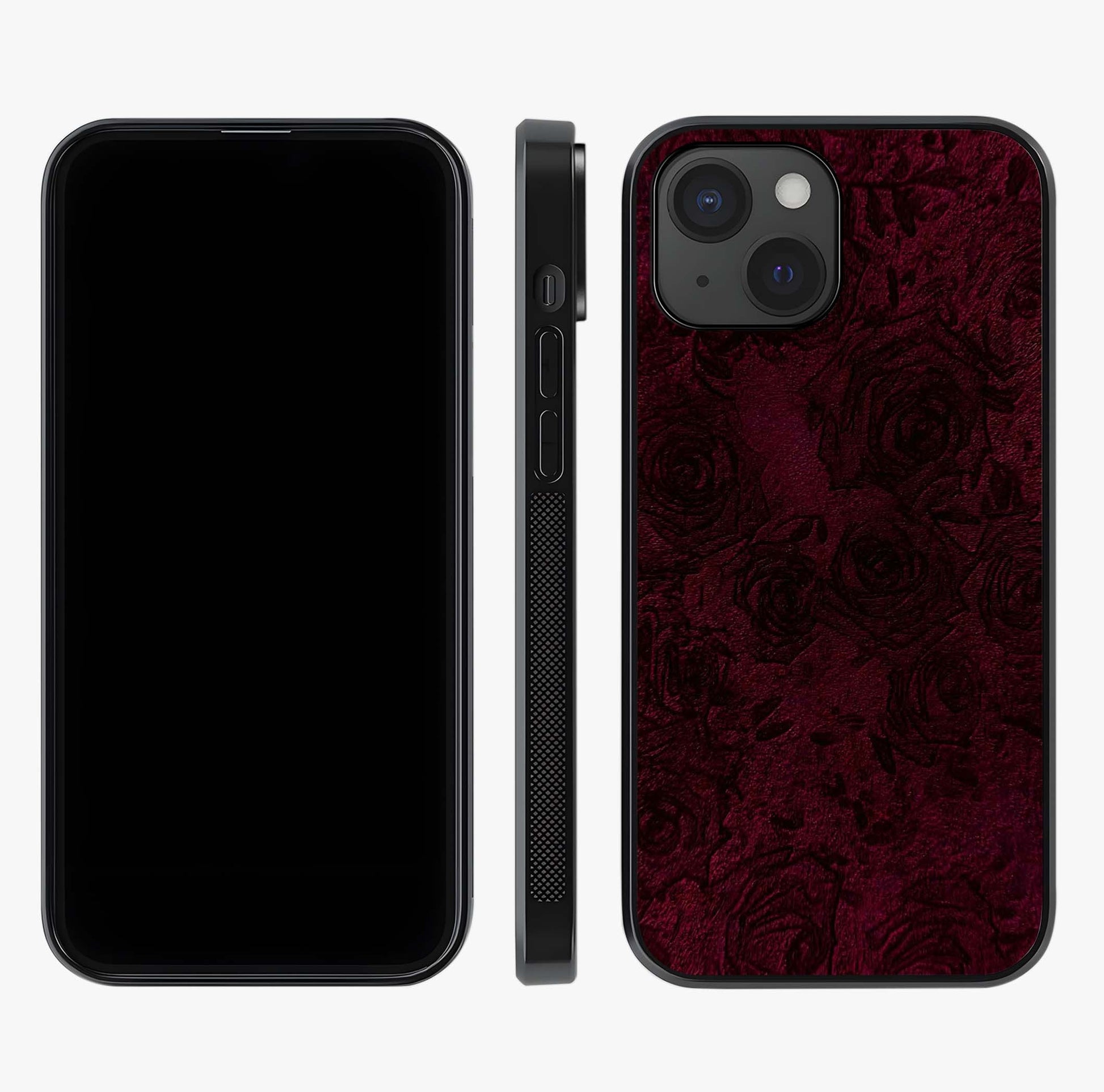Crimson Fade Flow Glass Case displayed upright for full design visibility and premium finish.