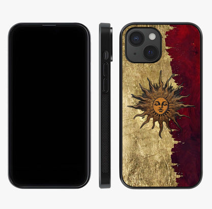 Crimson Sun Majesty Glass Case displayed upright for full design visibility and premium finish.