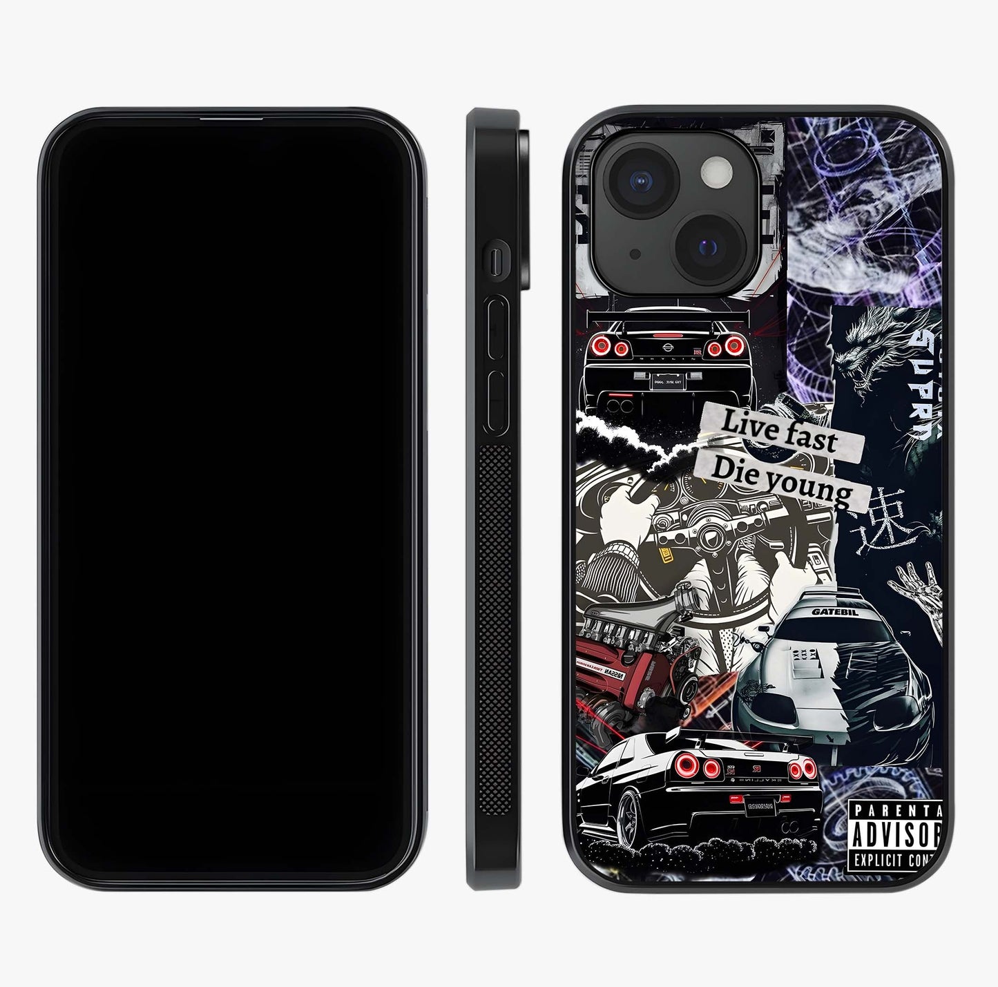 Die Young Glass Case displayed upright for full design visibility and premium finish.