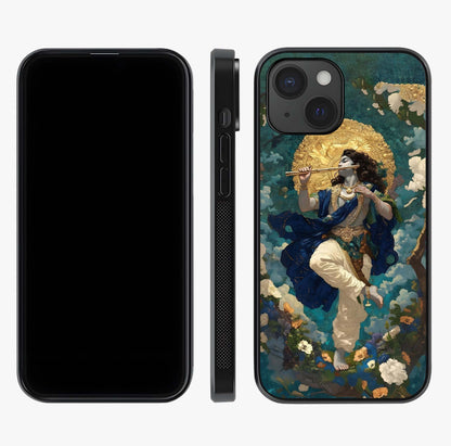 Divine Krishna Art Glass Case displayed upright for full design visibility and premium finish.
