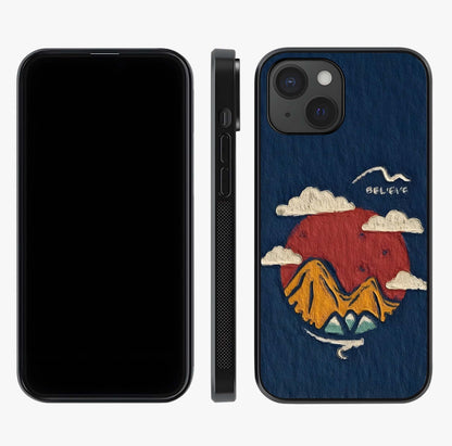 Dream Beyond Mountains Glass Case displayed upright for full design visibility and premium finish.