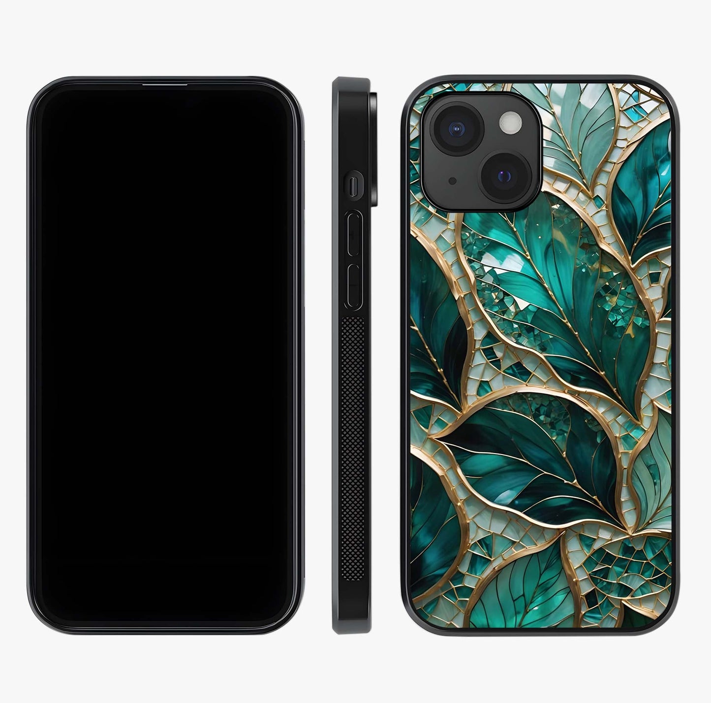 Emerald Leaf Glass Glass Case displayed upright for full design visibility and premium finish.
