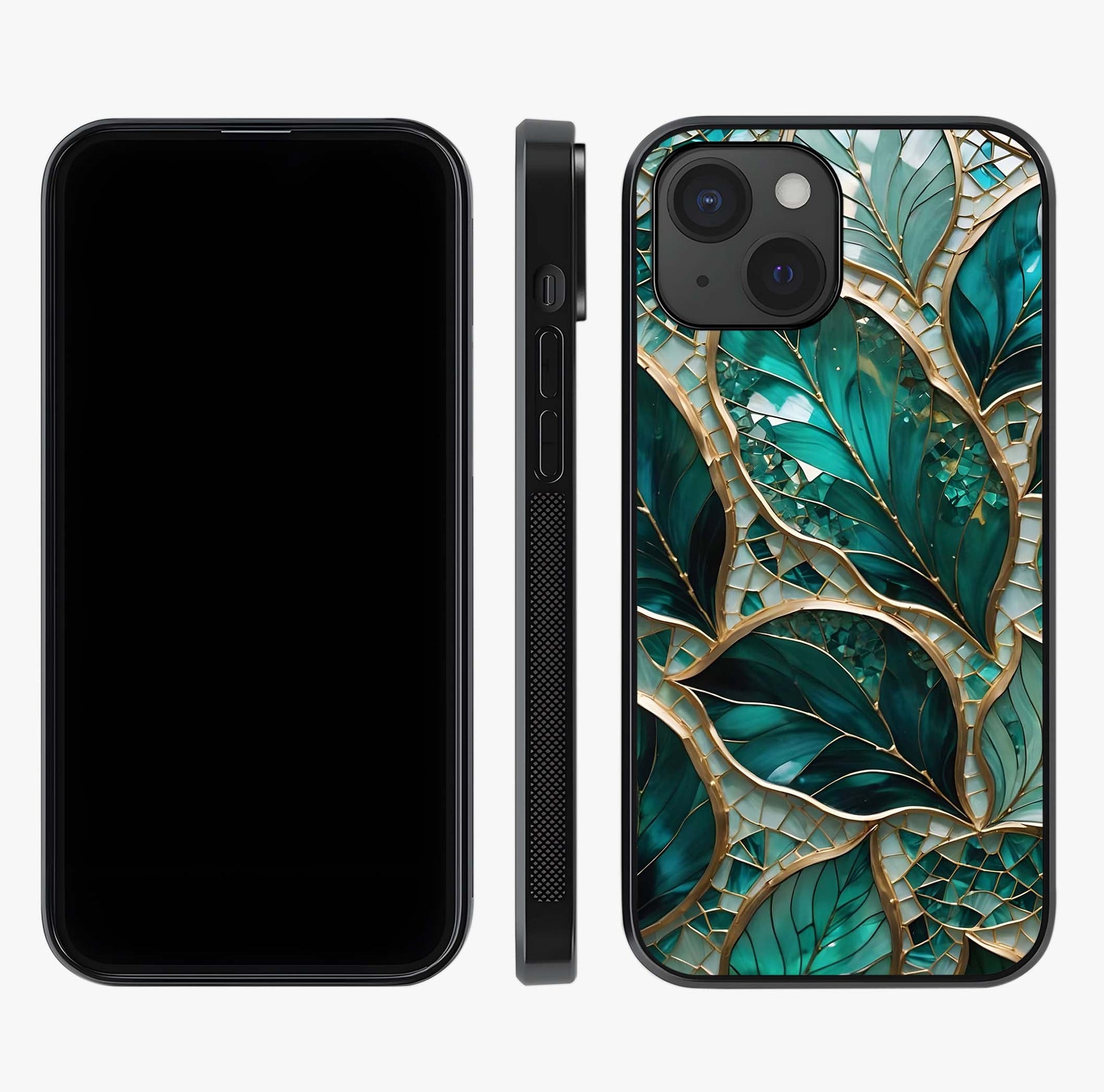 Emerald Leaf Glass Glass Case displayed upright for full design visibility and premium finish.