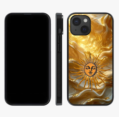 Eternal Golden Glow Glass Case displayed upright for full design visibility and premium finish.