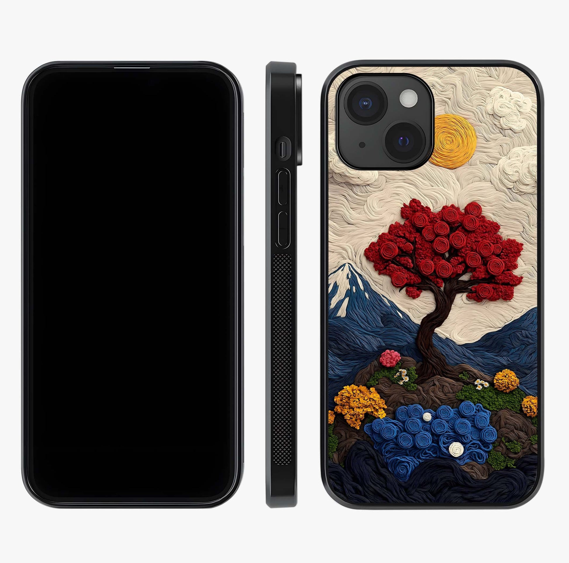 Eternal Nature Tapestry Glass Case displayed upright for full design visibility and premium finish.