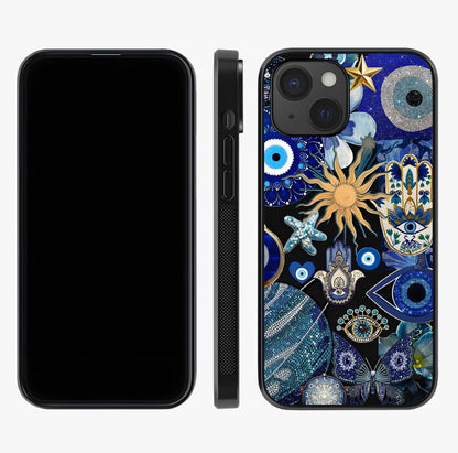 Evil Eye Charm Mix Glass Case displayed upright for full design visibility and premium finish.