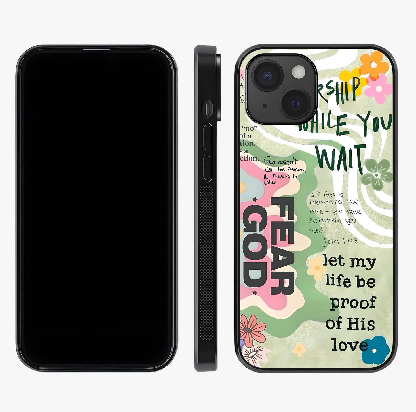 Faith Over Fear Glass Case displayed upright for full design visibility and premium finish.