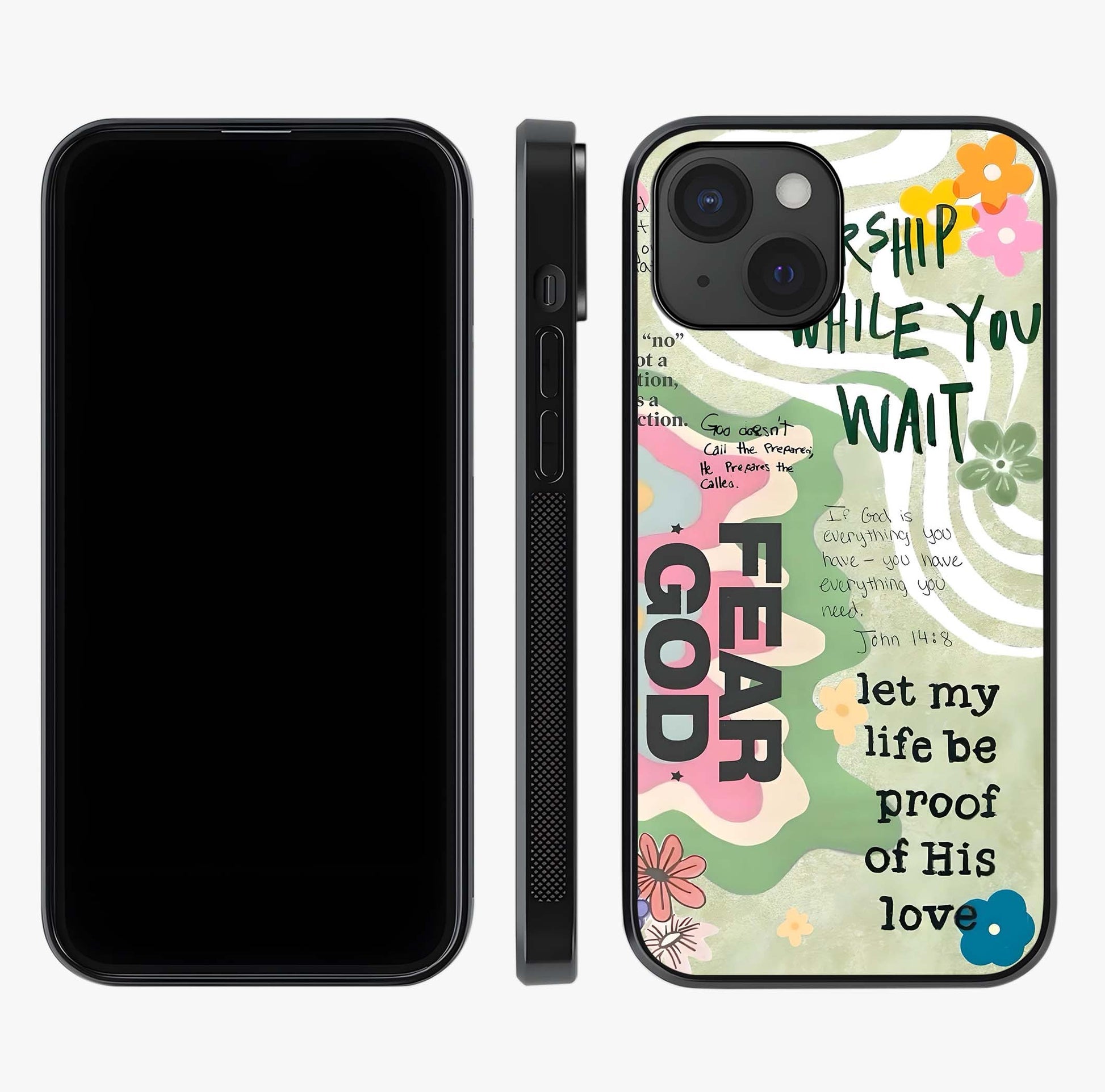 Faith Over Fear Glass Case displayed upright for full design visibility and premium finish.