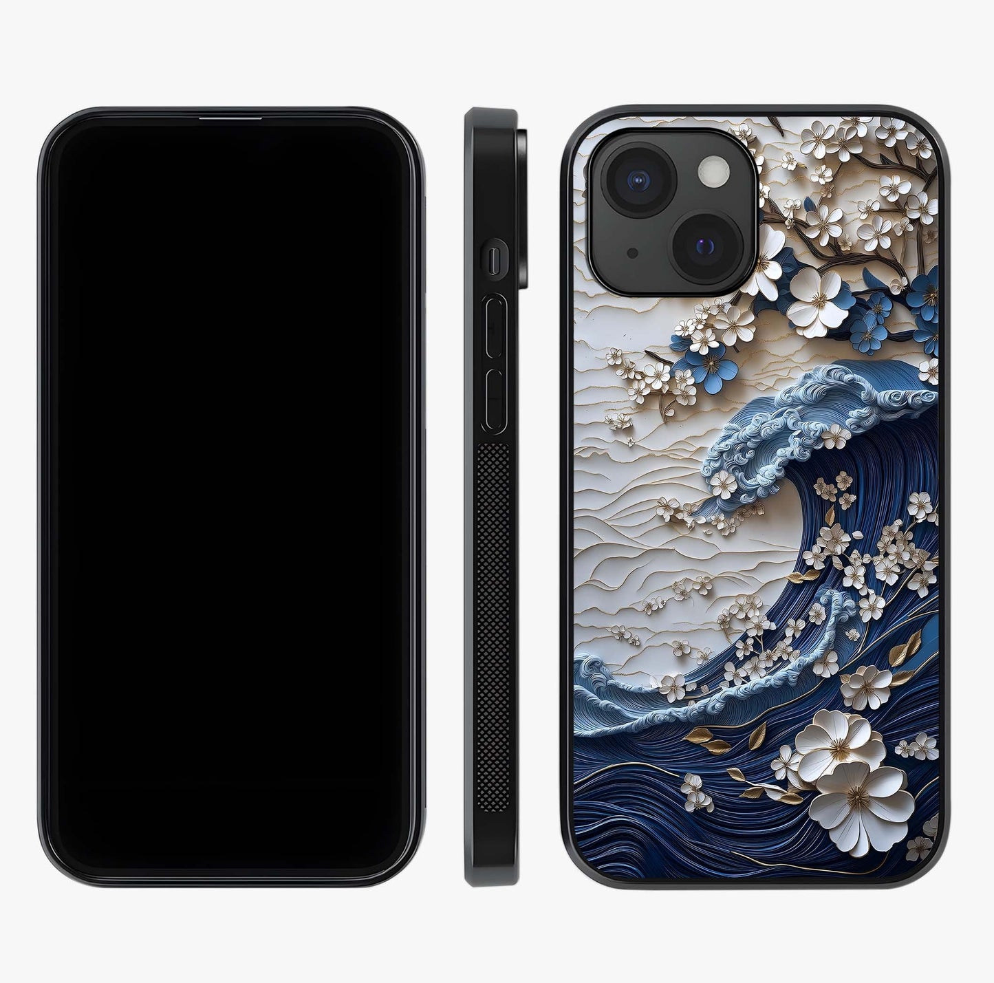 Floral Wave Origami Glass Case displayed upright for full design visibility and premium finish.