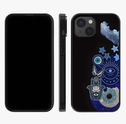 Galactic Charm Cluster Glass Case displayed upright for full design visibility and premium finish.