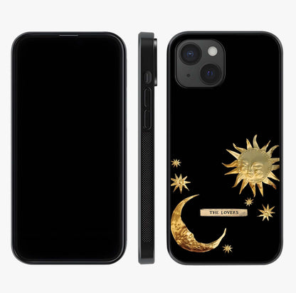 Golden Celestial Charm Glass Case displayed upright for full design visibility and premium finish.