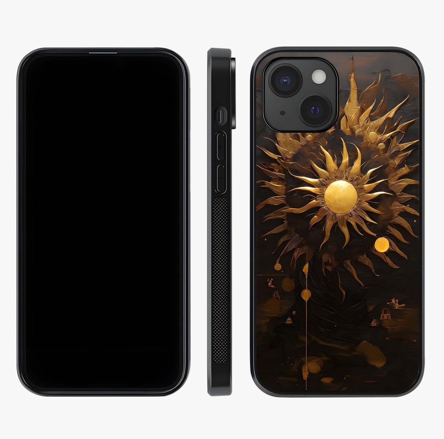 Golden Sun Majesty Glass Case displayed upright for full design visibility and premium finish.