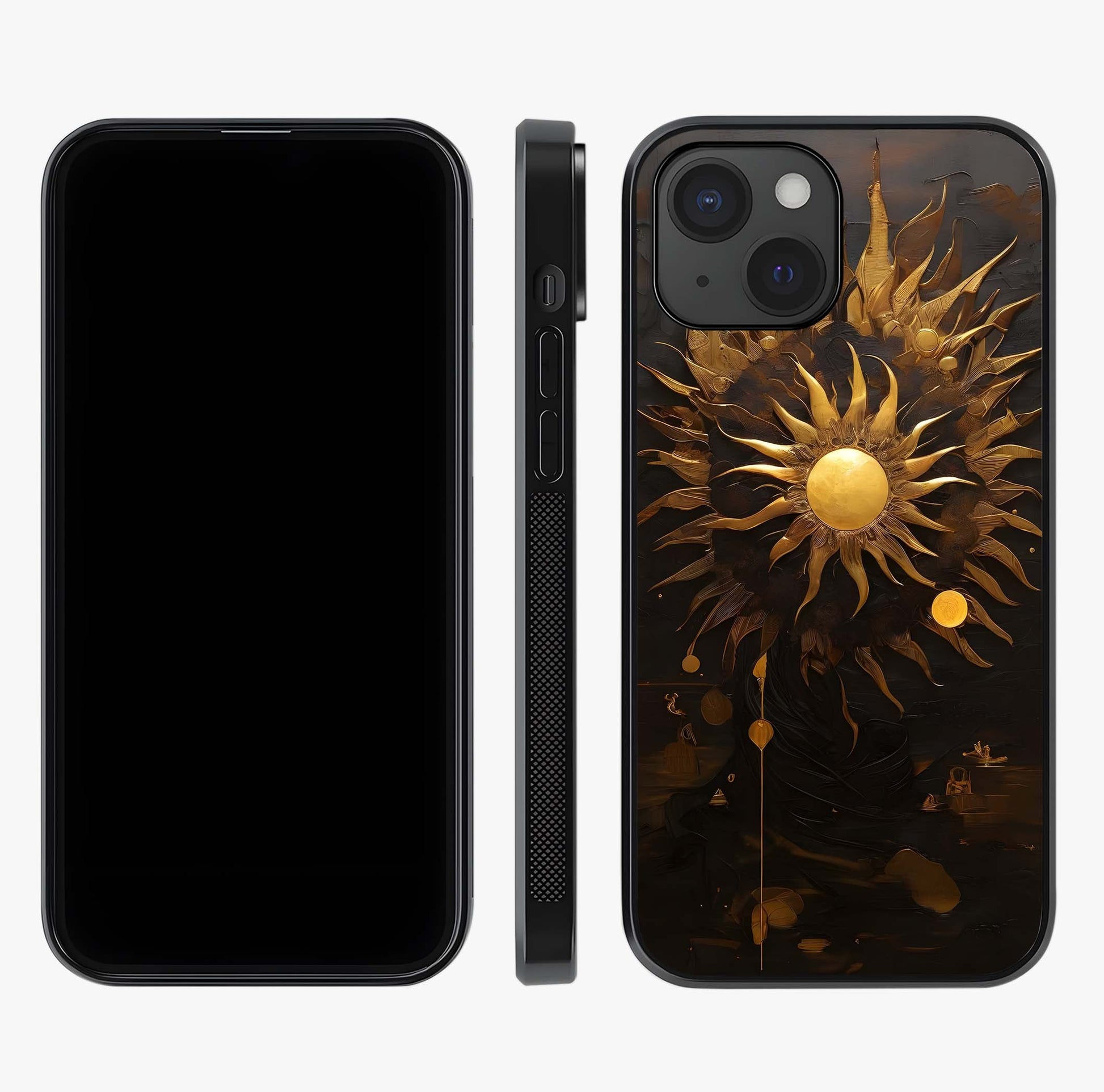 Golden Sun Majesty Glass Case displayed upright for full design visibility and premium finish.
