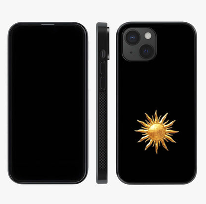 Golden Sun Minimalism Glass Case displayed upright for full design visibility and premium finish.