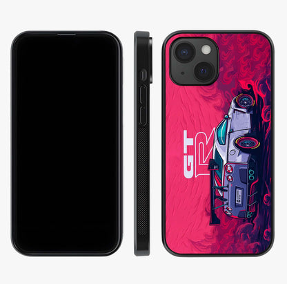 GT R Car Pattern Glass Case displayed upright for full design visibility and premium finish.