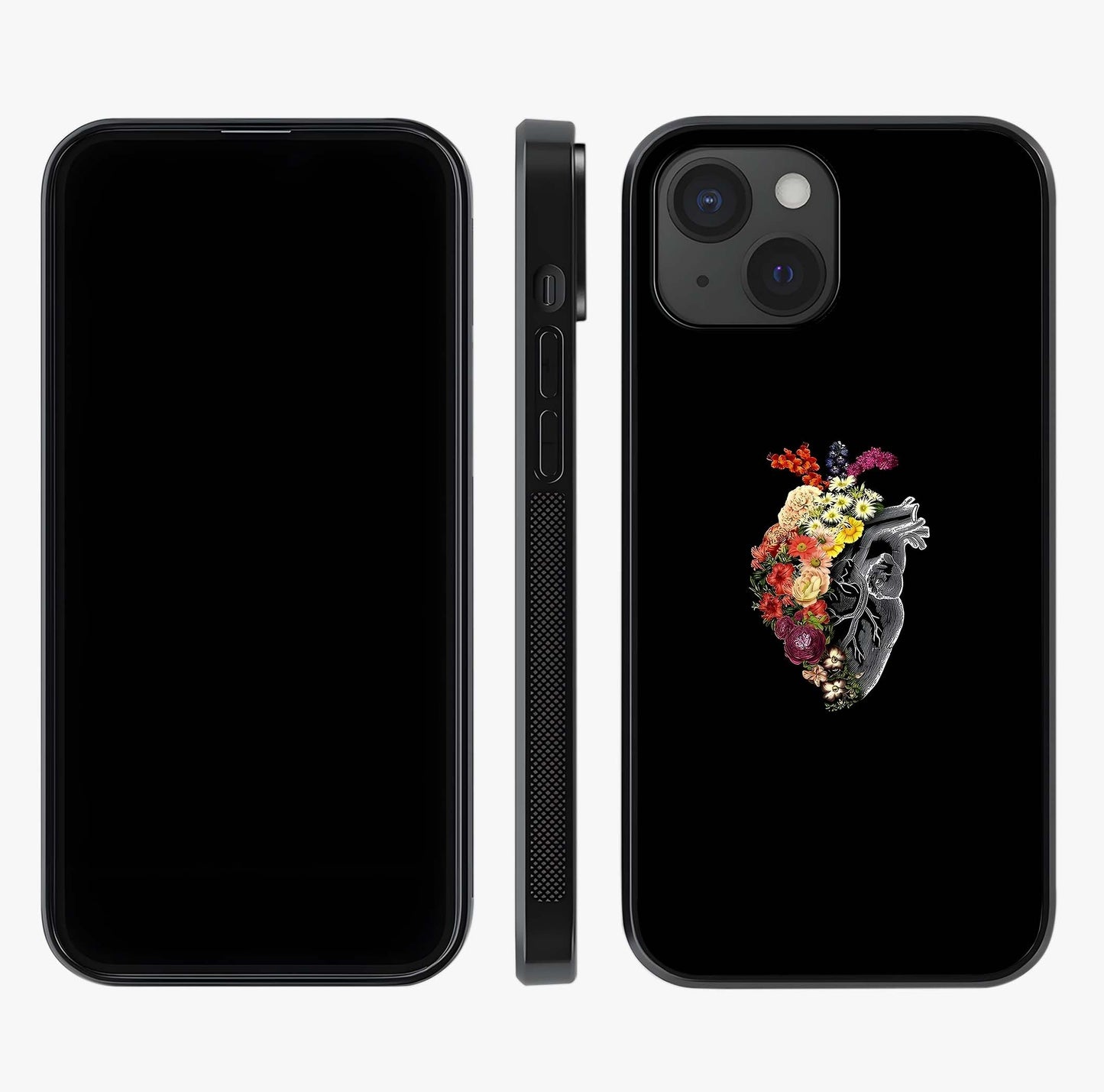 Heart With Flowers Glass Case displayed upright for full design visibility and premium finish.