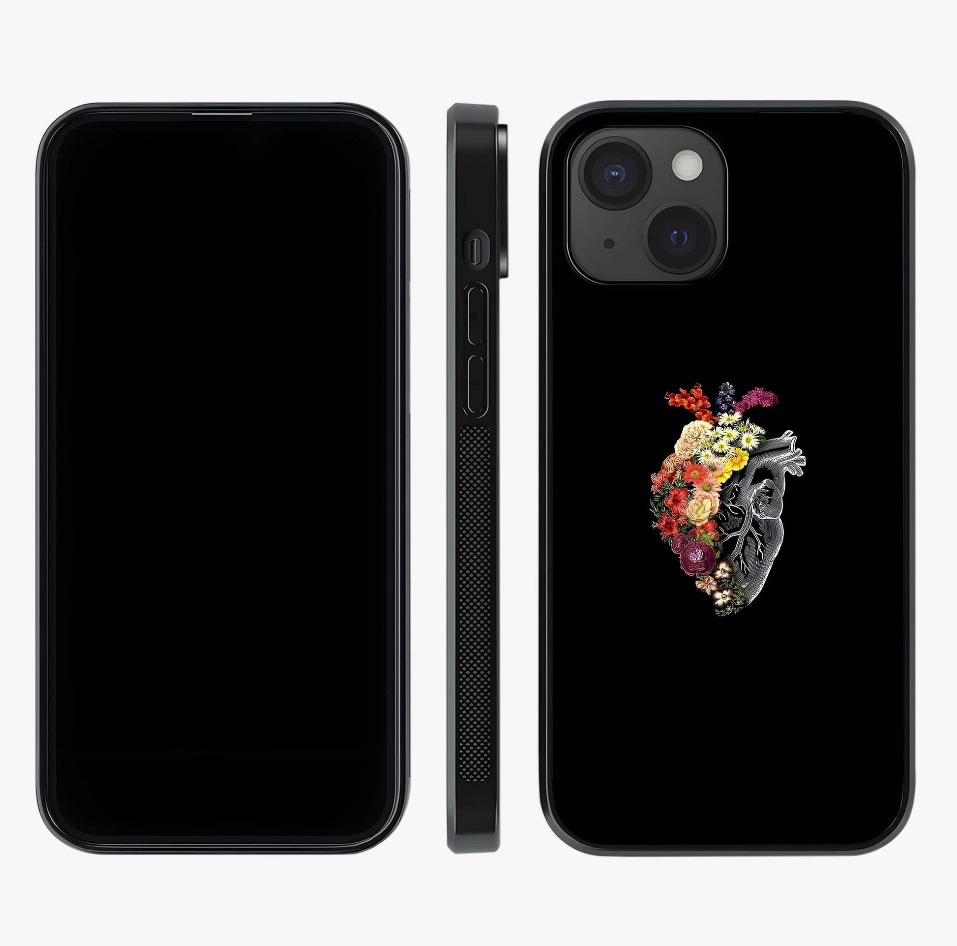 Heart With Flowers Glass Case displayed upright for full design visibility and premium finish.