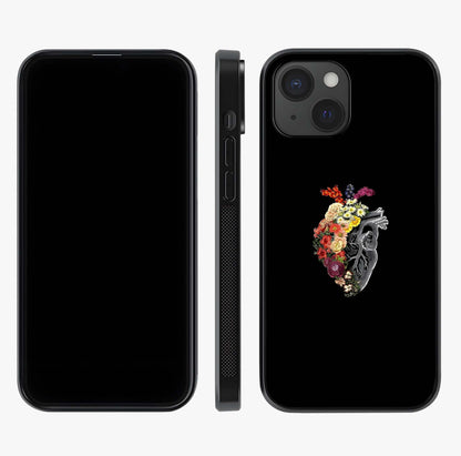 Heart With Flowers Glass Case displayed upright for full design visibility and premium finish.