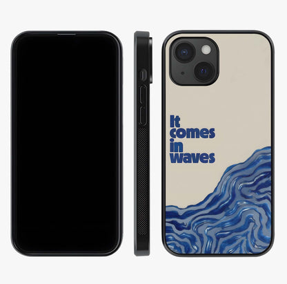 It Comes In Waves Quote Glass Case displayed upright for full design visibility and premium finish.
