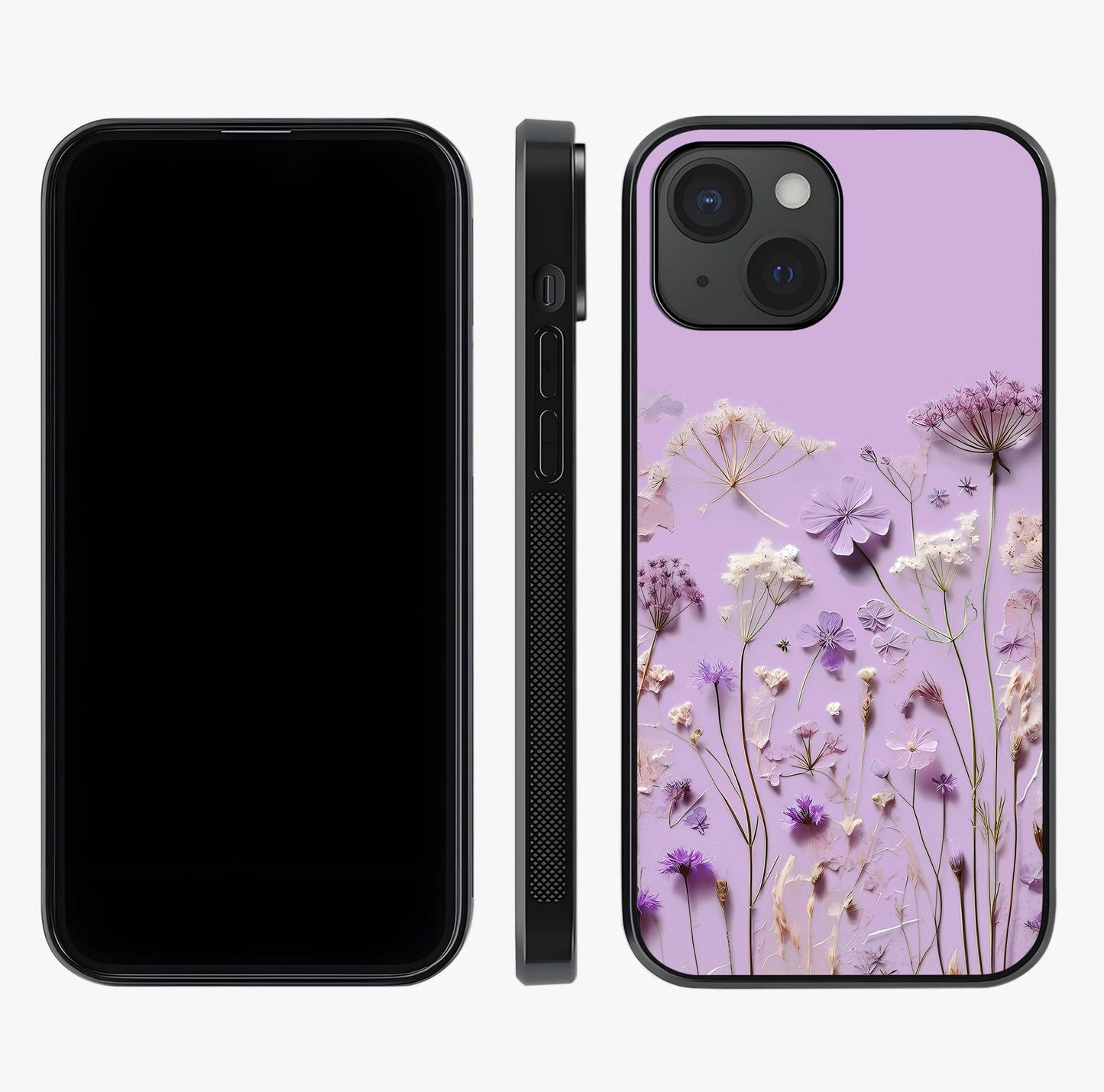 Lavender Blossom Dream Glass Case displayed upright for full design visibility and premium finish.