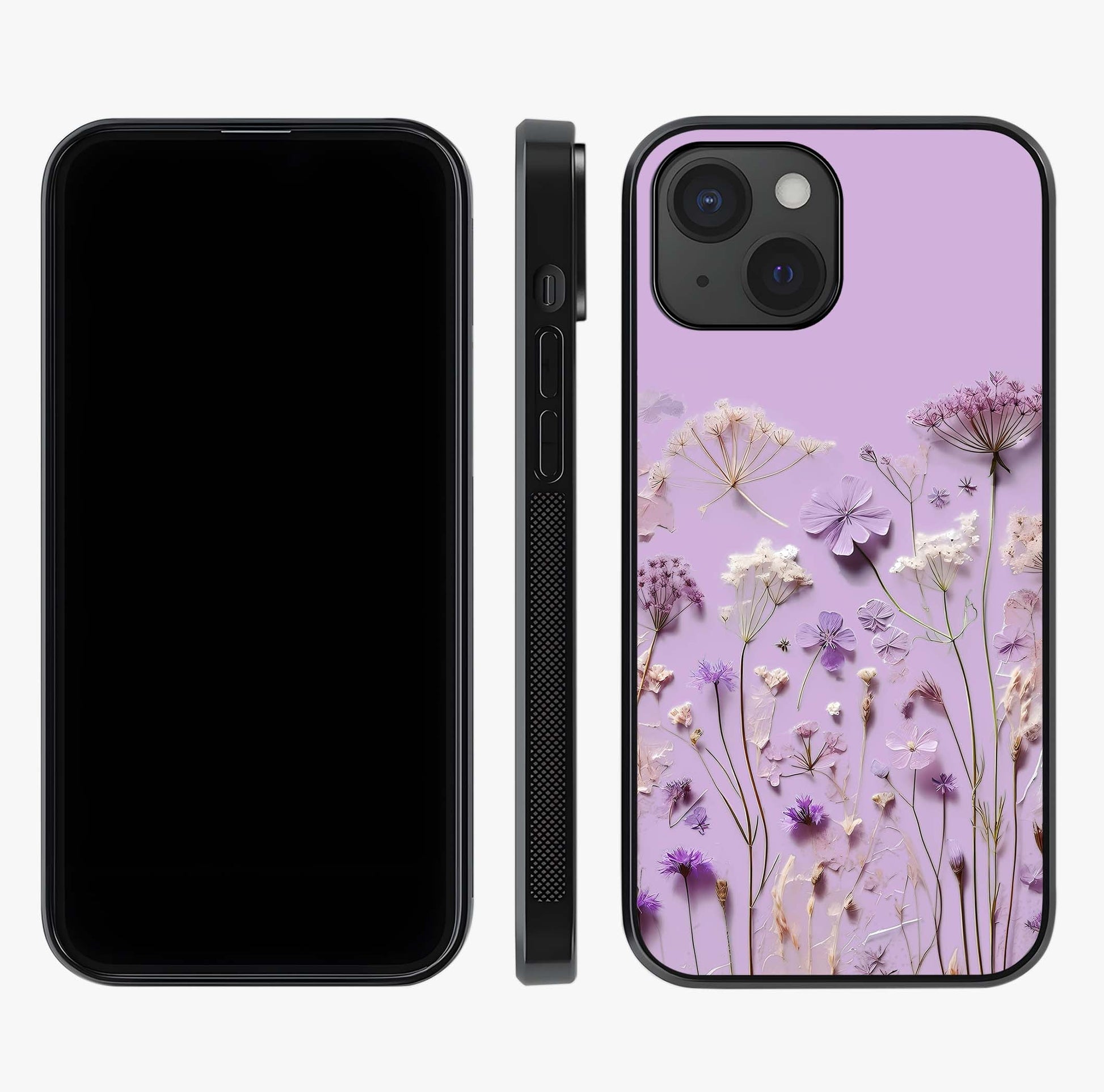 Lavender Blossom Dream Glass Case displayed upright for full design visibility and premium finish.